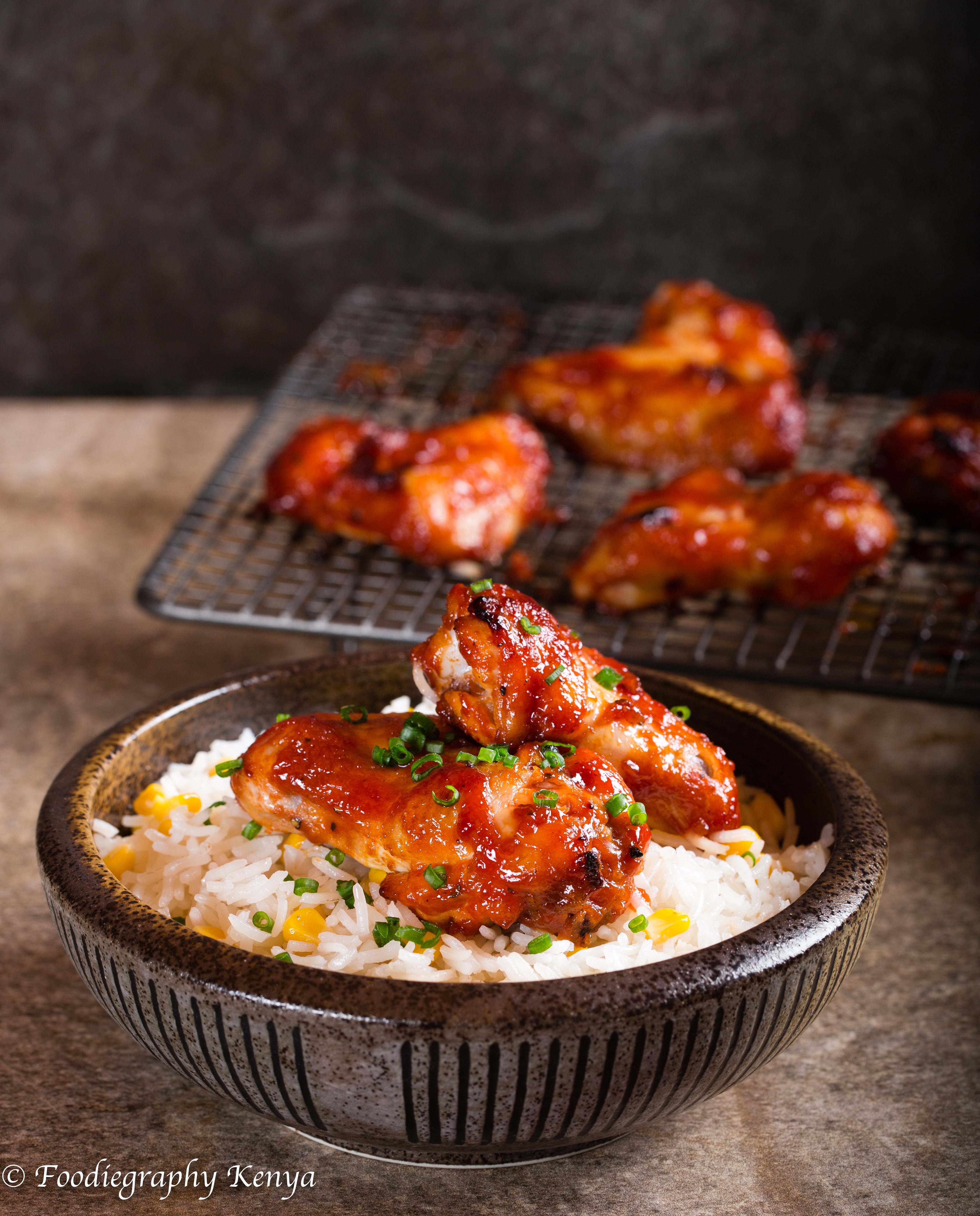 Asian-Style-Sticky-Chicken-Wings-on-Sweet-Corn-Rice
